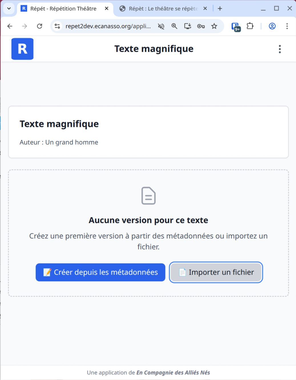 Interface d'import de fichier (PDF, TXT, DOC, DOCX, ODT)