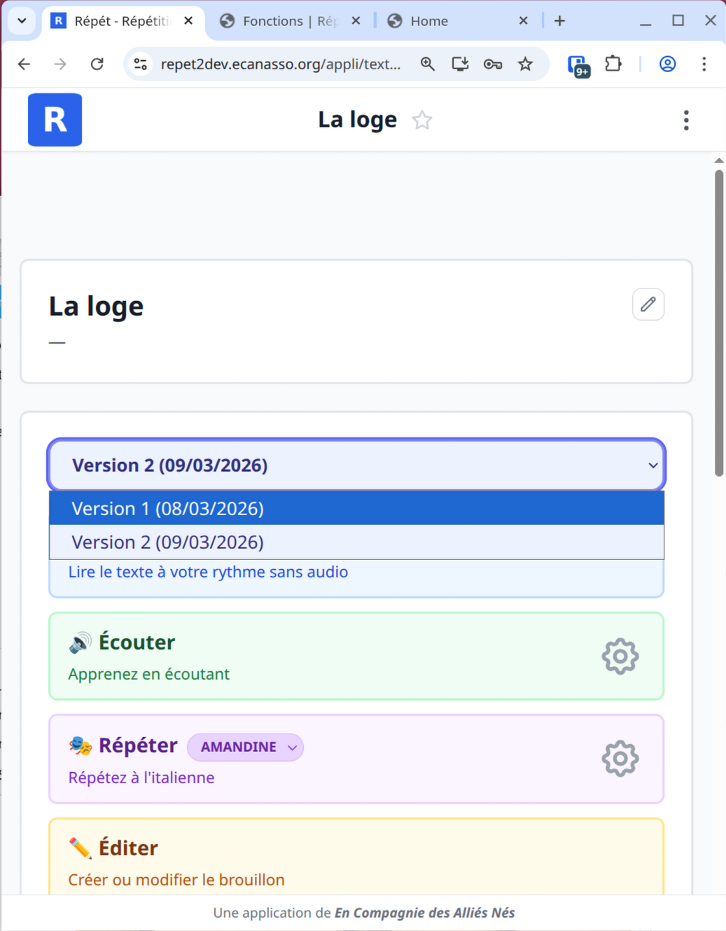 Historique des versions avec brouillons