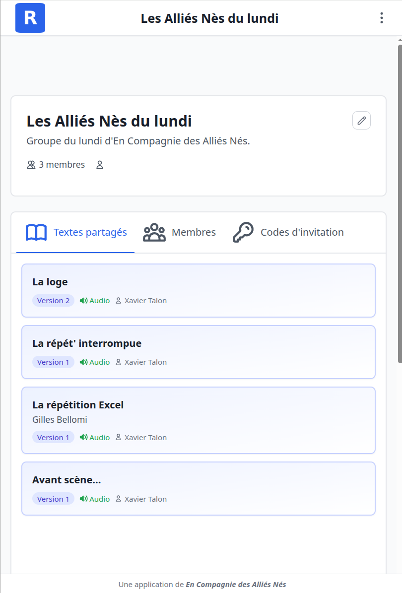 Partage en troupe - Invitations