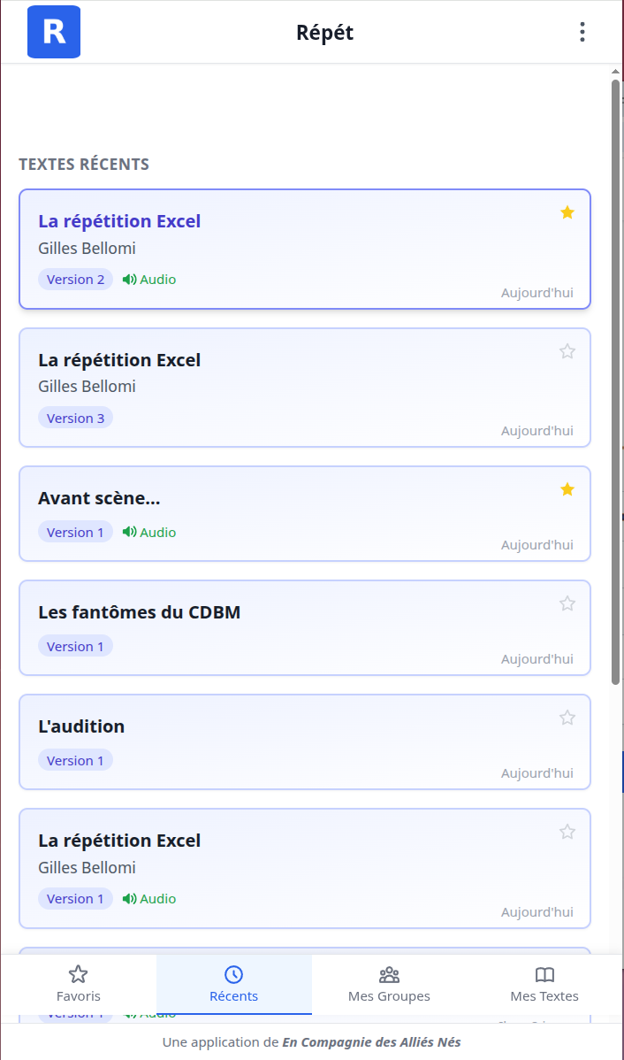 Navigation - Mes Textes et Groupes
