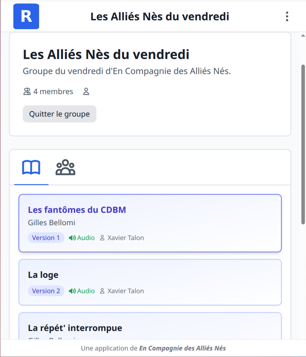 Liste des textes partagés dans un groupe